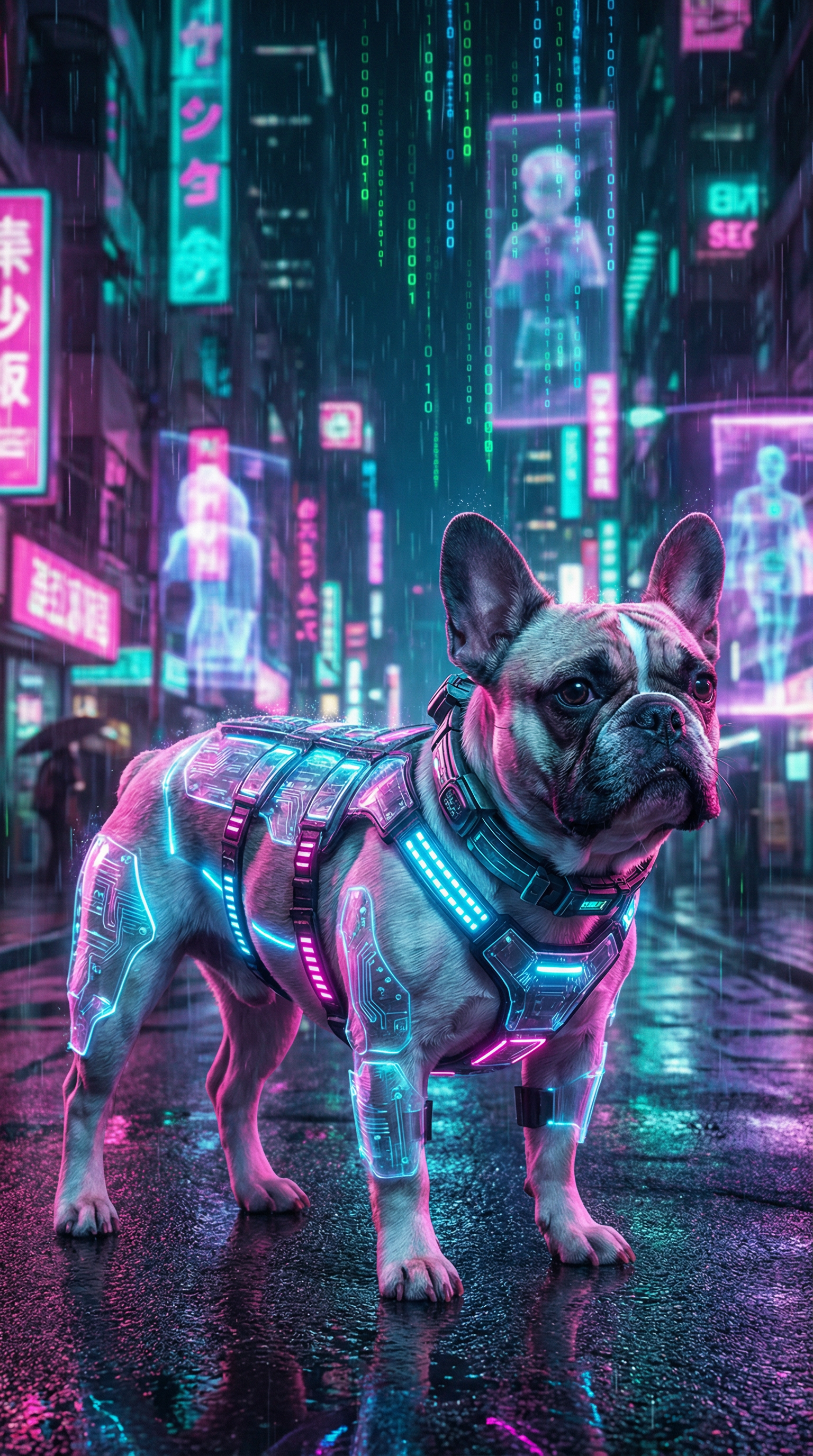 French Bulldog in Cyberpunk style