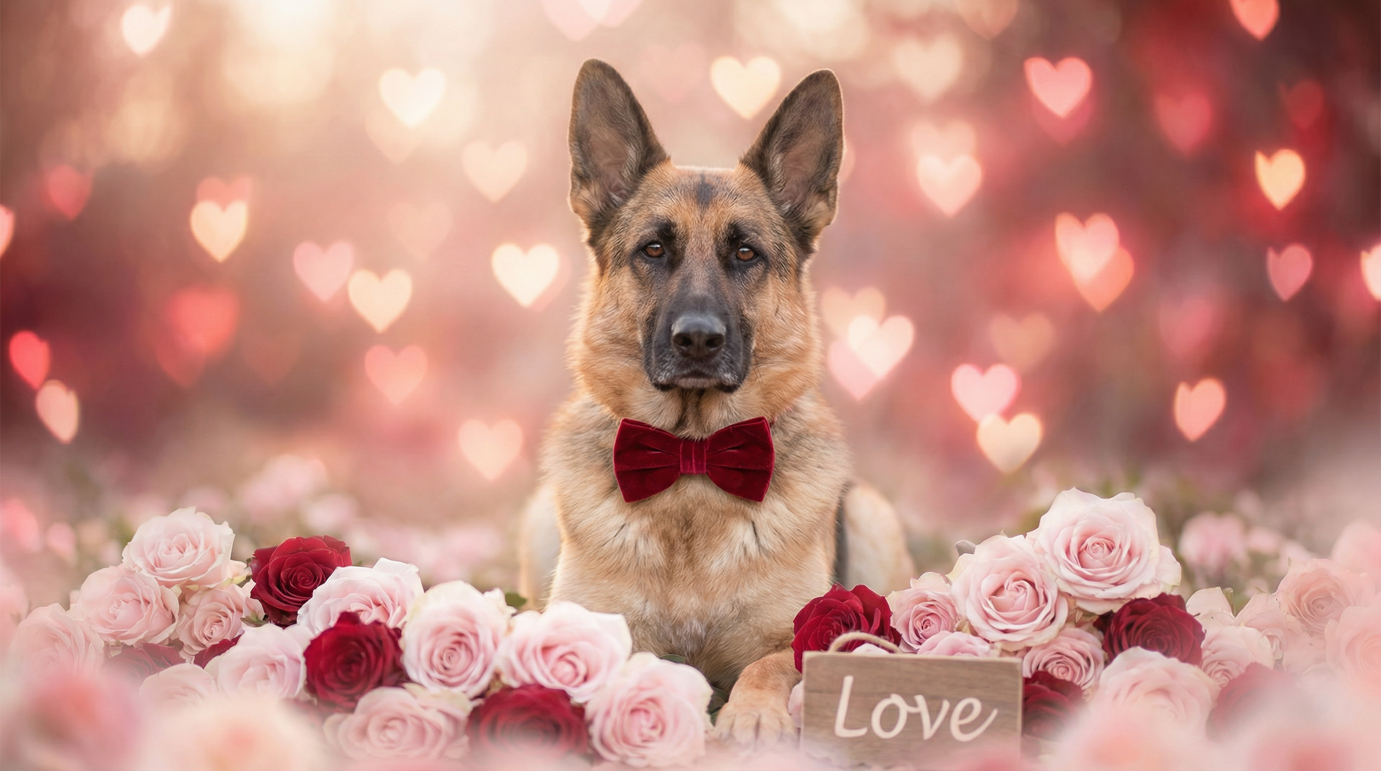 German Shepherd in Valentine's Day style